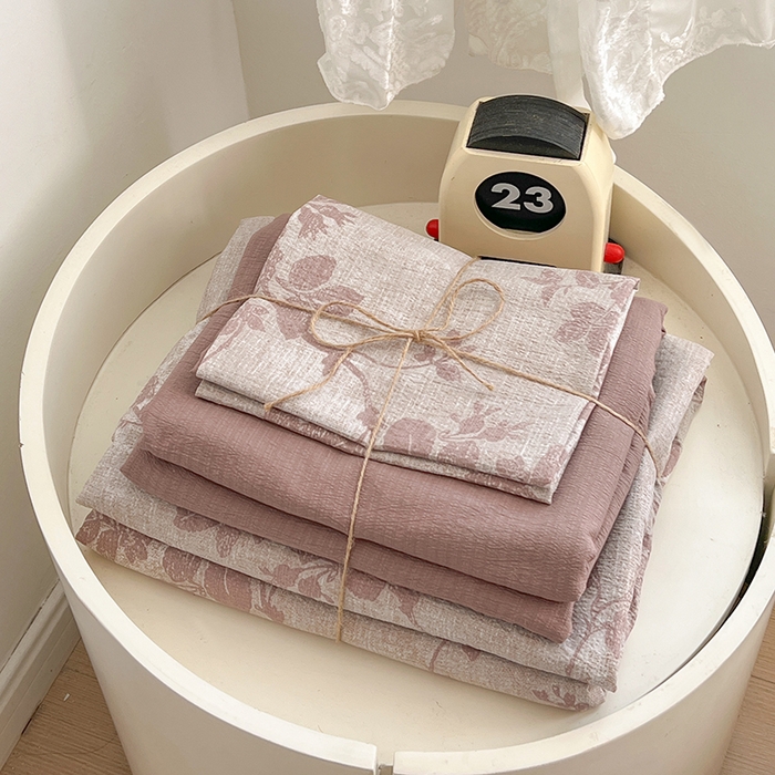 91家纺网 家纺一手货源 找家纺 朵朵家纺 2026新款高级感轻奢复古美拉德色系双层纱泡芙棉床品四件套加厚水洗双层纱软 知音咖