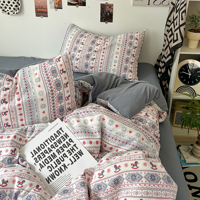 91家纺网 家纺一手货源 找家纺 朵朵家纺 2026新款高级感轻奢复古美拉德色系双层纱泡芙棉床品四件套加厚水洗双层纱软 马上有福