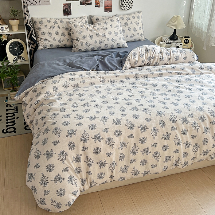 91家纺网 家纺一手货源 找家纺 朵朵家纺 2026新款高级感轻奢复古美拉德色系双层纱泡芙棉床品四件套加厚水洗双层纱软 清欢