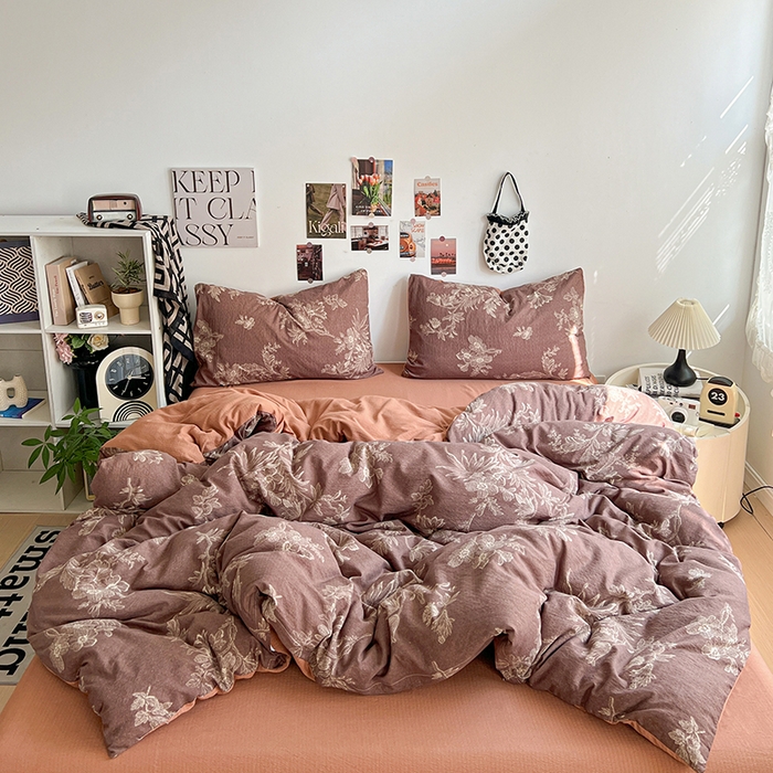 91家纺网 家纺一手货源 找家纺 朵朵家纺 2026新款高级感轻奢复古美拉德色系双层纱泡芙棉床品四件套加厚水洗双层纱软 晚棠