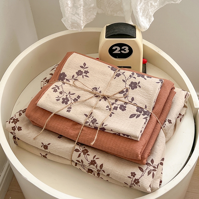 91家纺网 家纺一手货源 找家纺 朵朵家纺 2026新款高级感轻奢复古美拉德色系双层纱泡芙棉床品四件套加厚水洗双层纱软 暮光