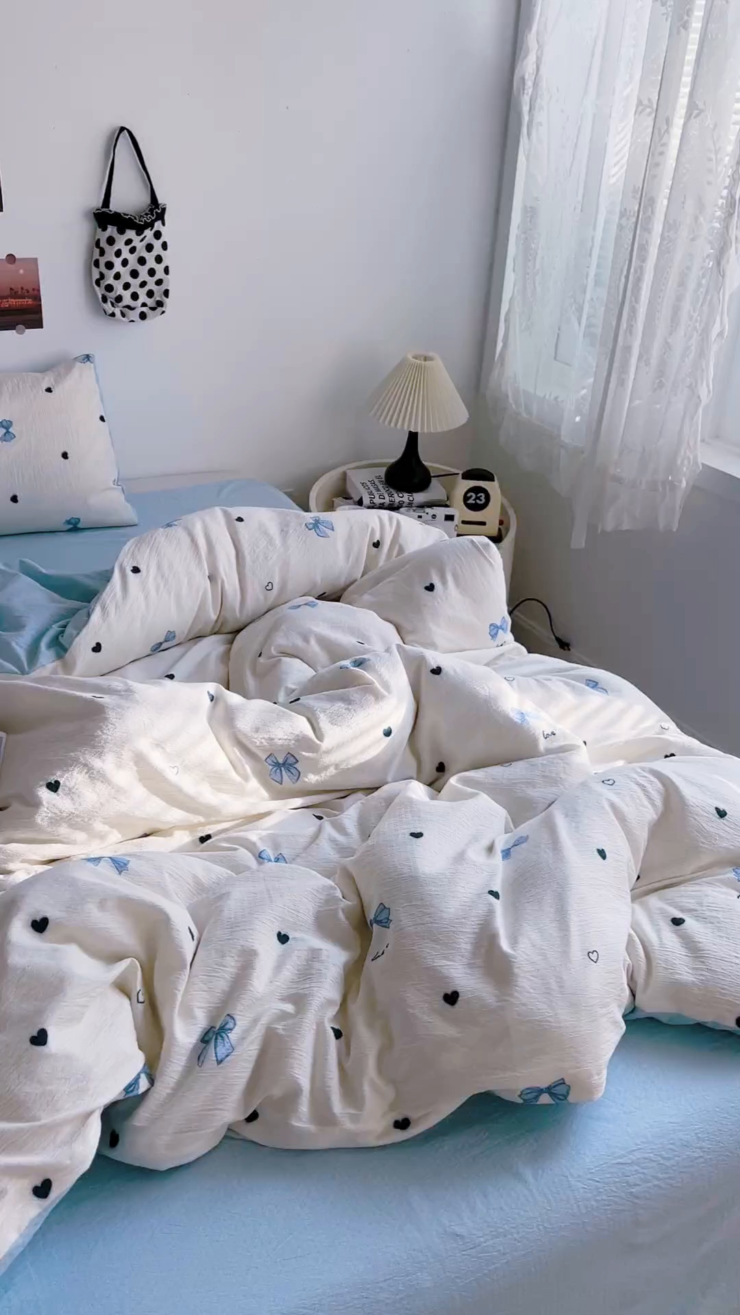 91家纺网 家纺一手货源 找家纺 朵朵家纺 2026新款高级感轻奢复古美拉德色系双层纱泡芙棉床品四件套加厚水洗双层纱软 奶蓝甜结