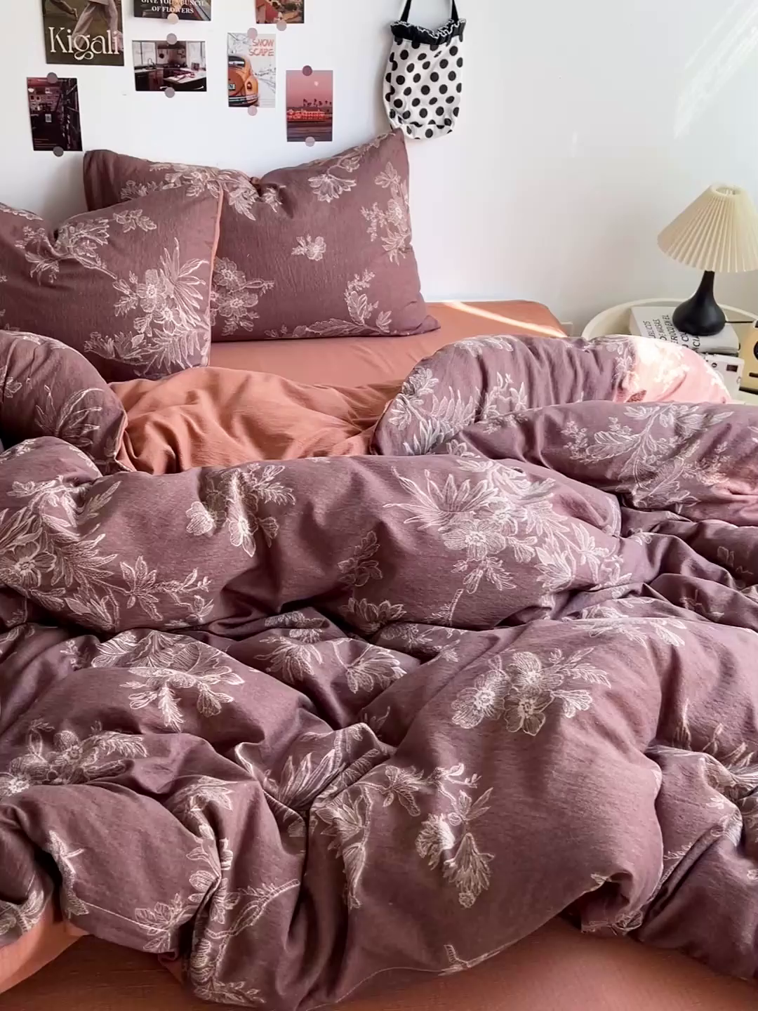 91家纺网 家纺一手货源 找家纺 朵朵家纺 2026新款高级感轻奢复古美拉德色系双层纱泡芙棉床品四件套加厚水洗双层纱软 晚棠