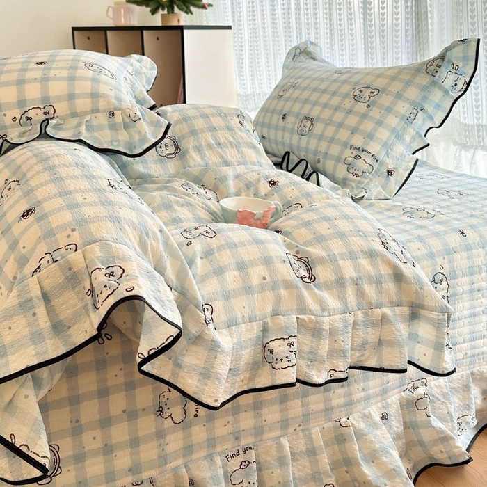 91家纺网 家纺一手货源 找家纺 （总）牵依 2026春夏新款A类云感花边款双层纱床盖四件套