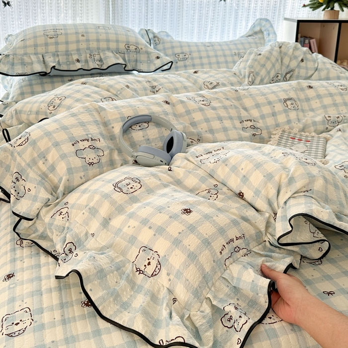 91家纺网 家纺一手货源 找家纺 （总）牵依 2026春夏新款A类云感花边款双层纱床盖四件套