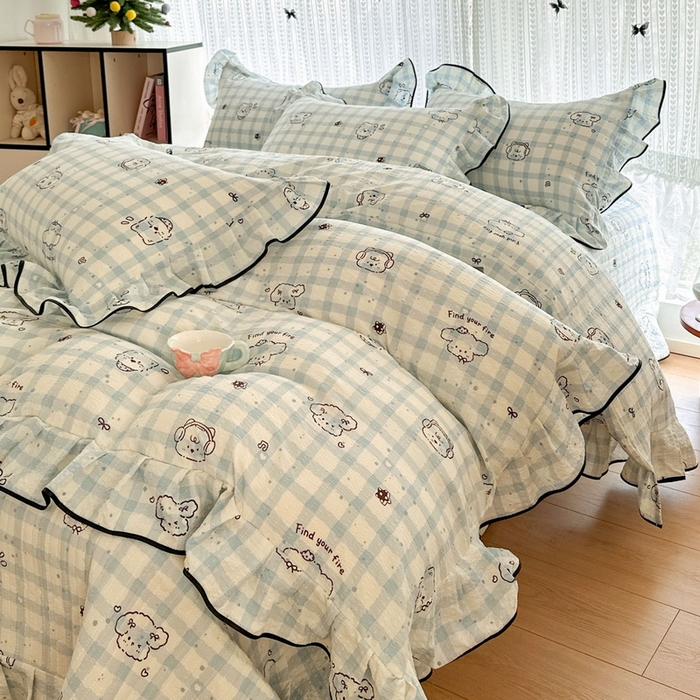 91家纺网 家纺一手货源 找家纺 （总）牵依 2026春夏新款A类云感花边款双层纱床盖四件套