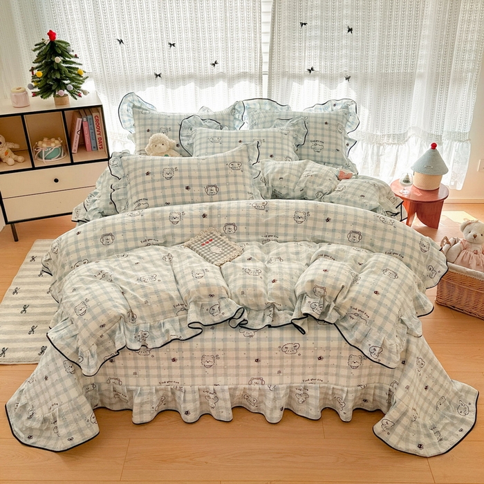 91家纺网 家纺一手货源 找家纺 （总）牵依 2026春夏新款A类云感花边款双层纱床盖四件套