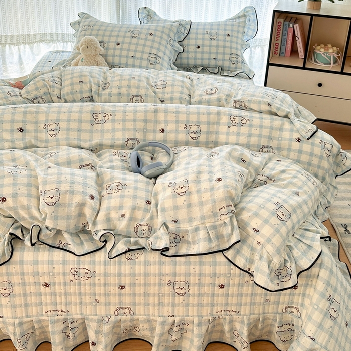 91家纺网 家纺一手货源 找家纺 （总）牵依 2026春夏新款A类云感花边款双层纱床盖四件套