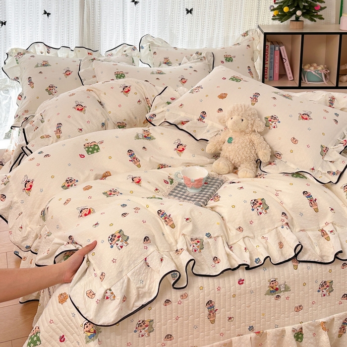 91家纺网 家纺一手货源 找家纺 （总）牵依 2026春夏新款A类云感花边款双层纱床盖四件套