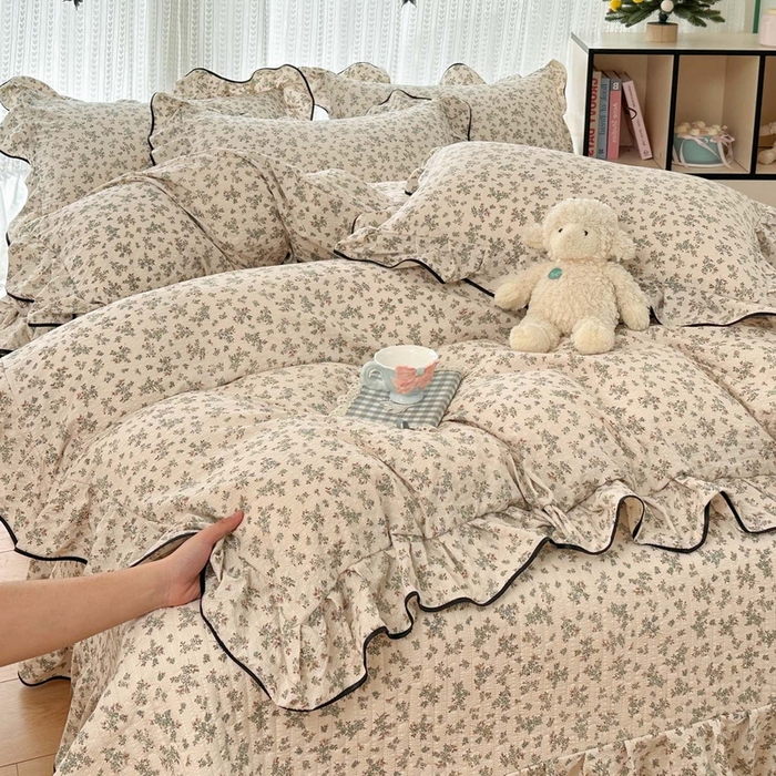 91家纺网 家纺一手货源 找家纺 （总）牵依 2026春夏新款A类云感花边款双层纱床盖四件套