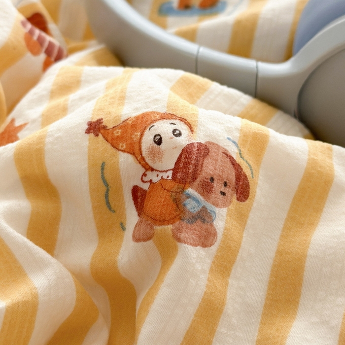 91家纺网 家纺一手货源 找家纺 牵依 2026春夏新款A类云感花边款双层纱床盖四件套 星仔派对