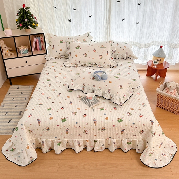 91家纺网 家纺一手货源 找家纺 牵依 2026春夏新款A类云感花边款双层纱床盖四件套 小新狂欢局