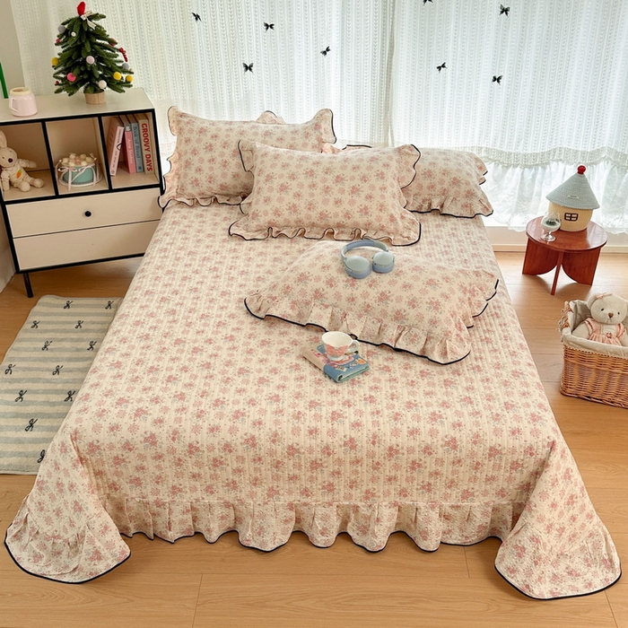 91家纺网 家纺一手货源 找家纺 牵依 2026春夏新款A类云感花边款双层纱床盖四件套 玫瑰花园