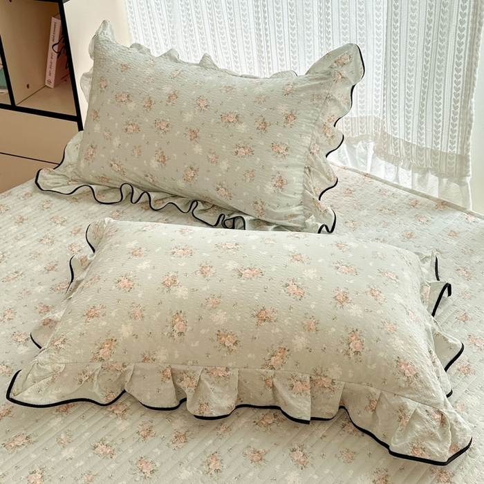 91家纺网 家纺一手货源 找家纺 牵依 2026春夏新款A类云感花边款双层纱床盖四件套 繁花似梦