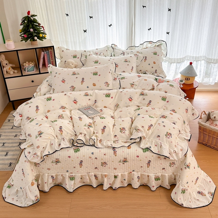 91家纺网 家纺一手货源 找家纺 牵依 2026春夏新款A类云感花边款双层纱床盖四件套 小新狂欢局