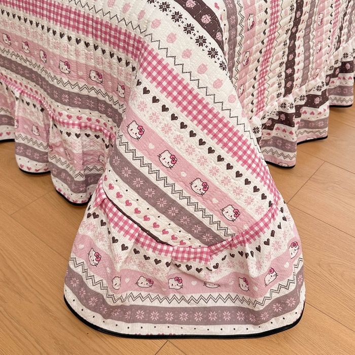 91家纺网 家纺一手货源 找家纺 牵依 2026春夏新款A类云感花边款双层纱床盖四件套 甜心