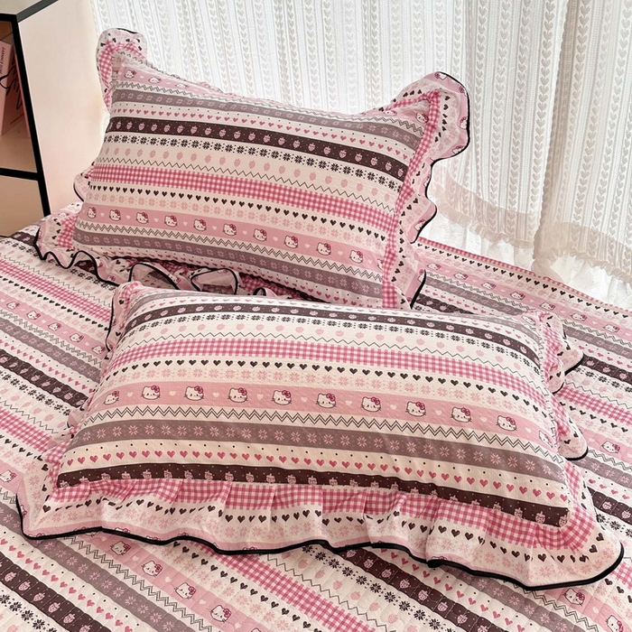 91家纺网 家纺一手货源 找家纺 牵依 2026春夏新款A类云感花边款双层纱床盖四件套 甜心