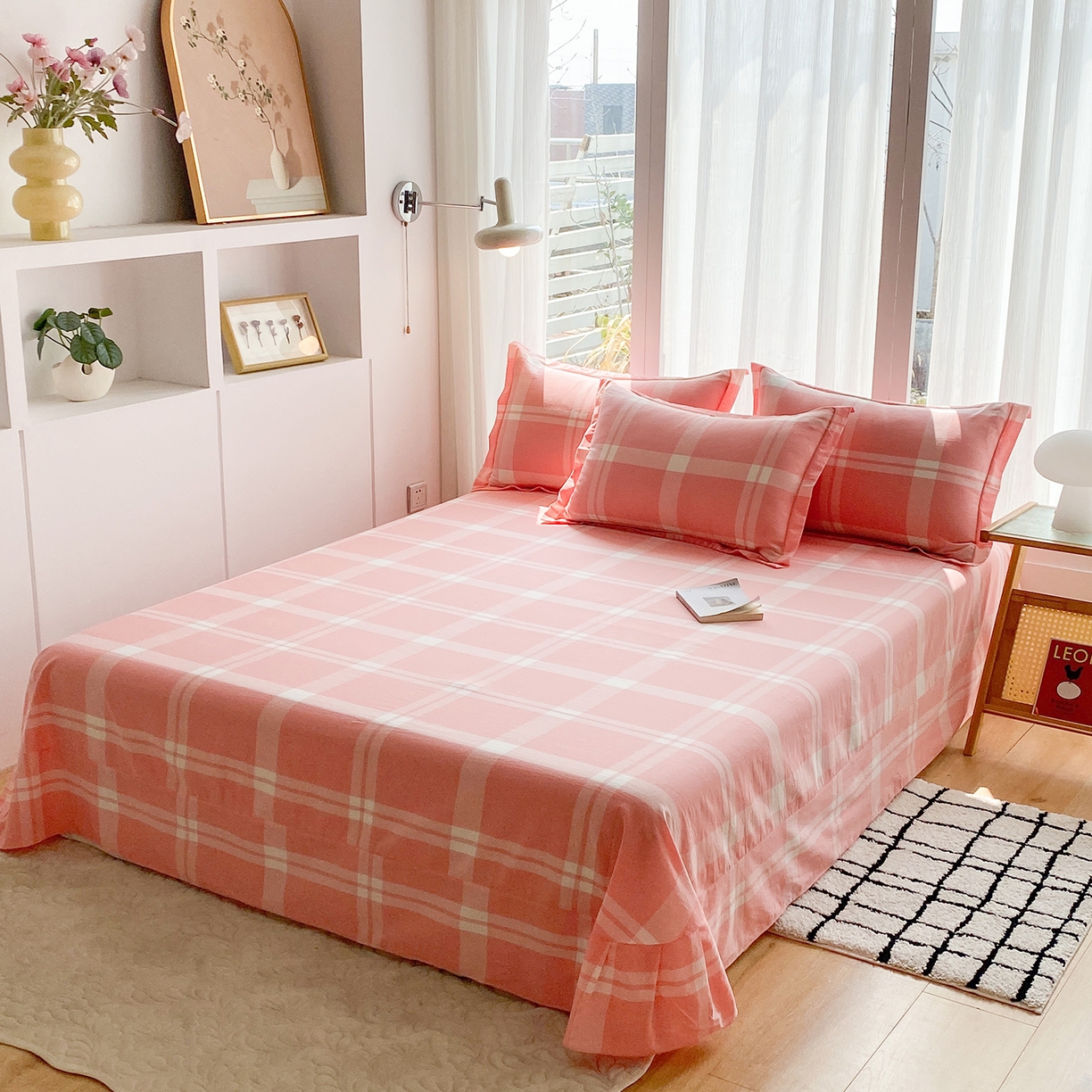 91家纺网 家纺一手货源 找家纺 钰锦珀家纺 2025新款简约全棉色织水洗棉四件套 多伦多粉