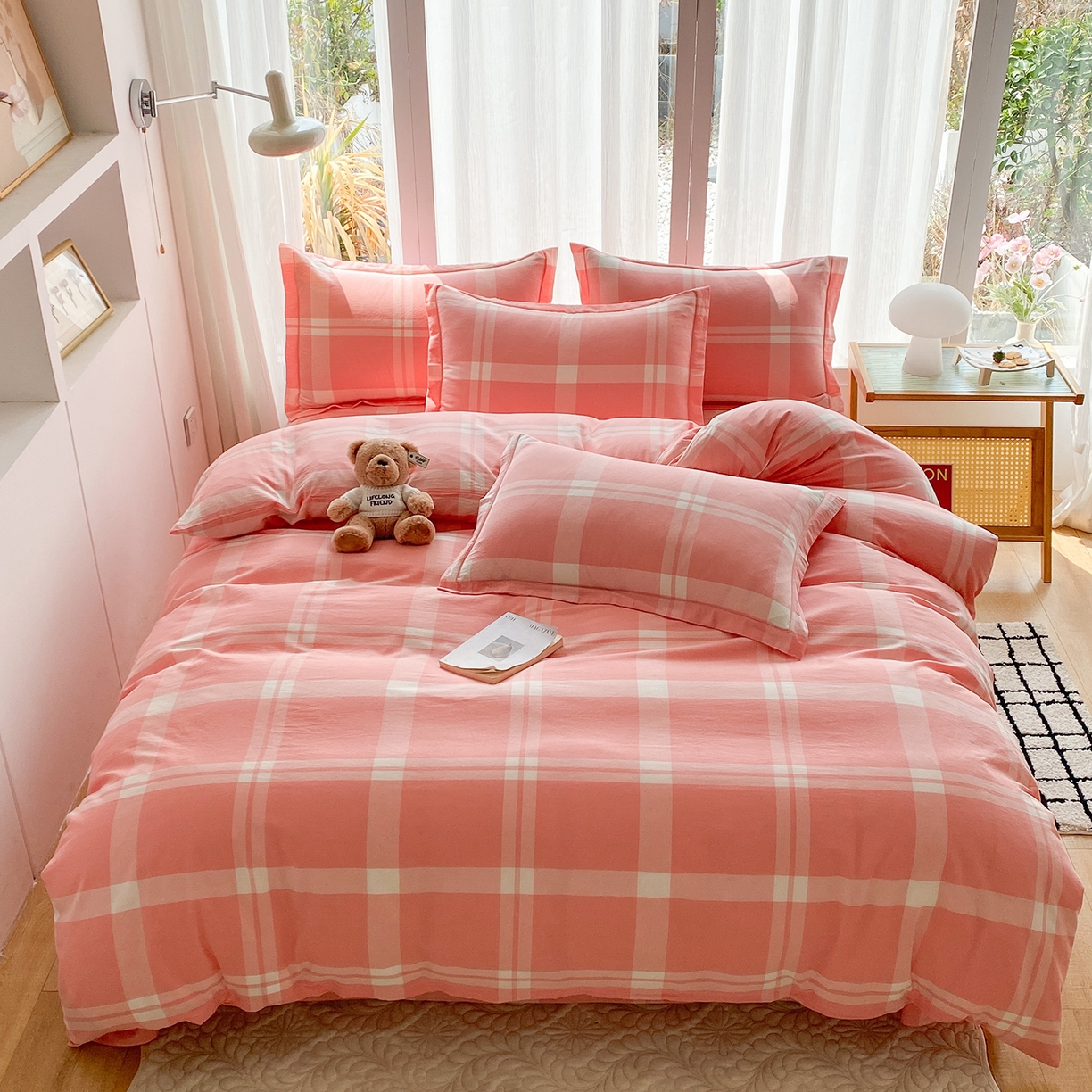 91家纺网 家纺一手货源 找家纺 钰锦珀家纺 2025新款简约全棉色织水洗棉四件套 多伦多粉