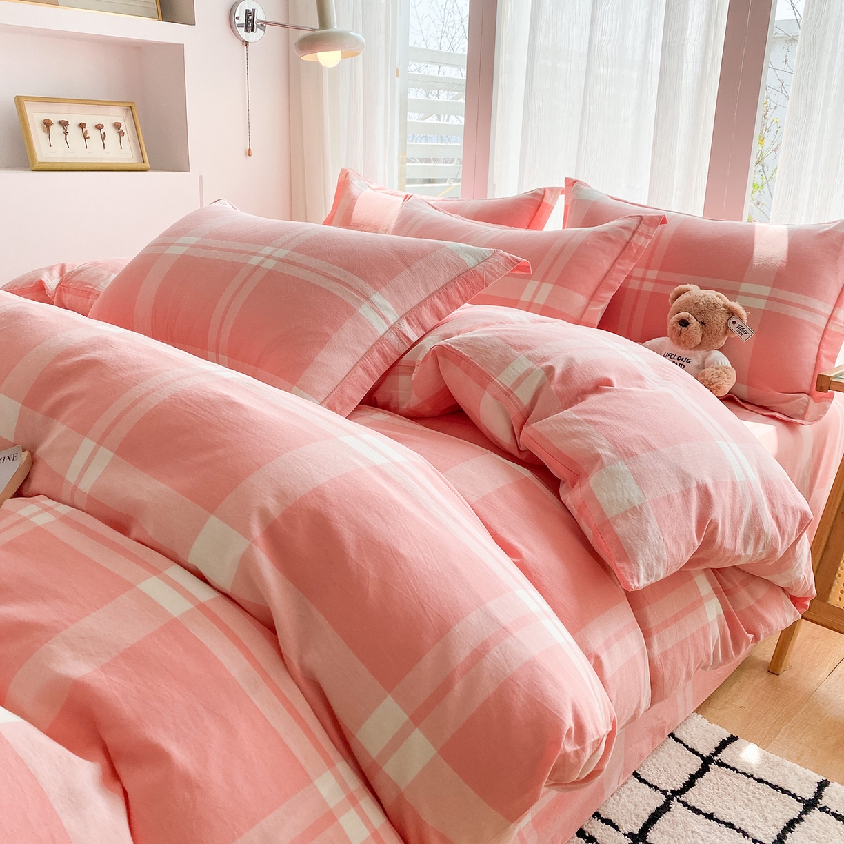 钰锦珀家纺 2025新款简约全棉色织水洗棉四件套 多伦多粉