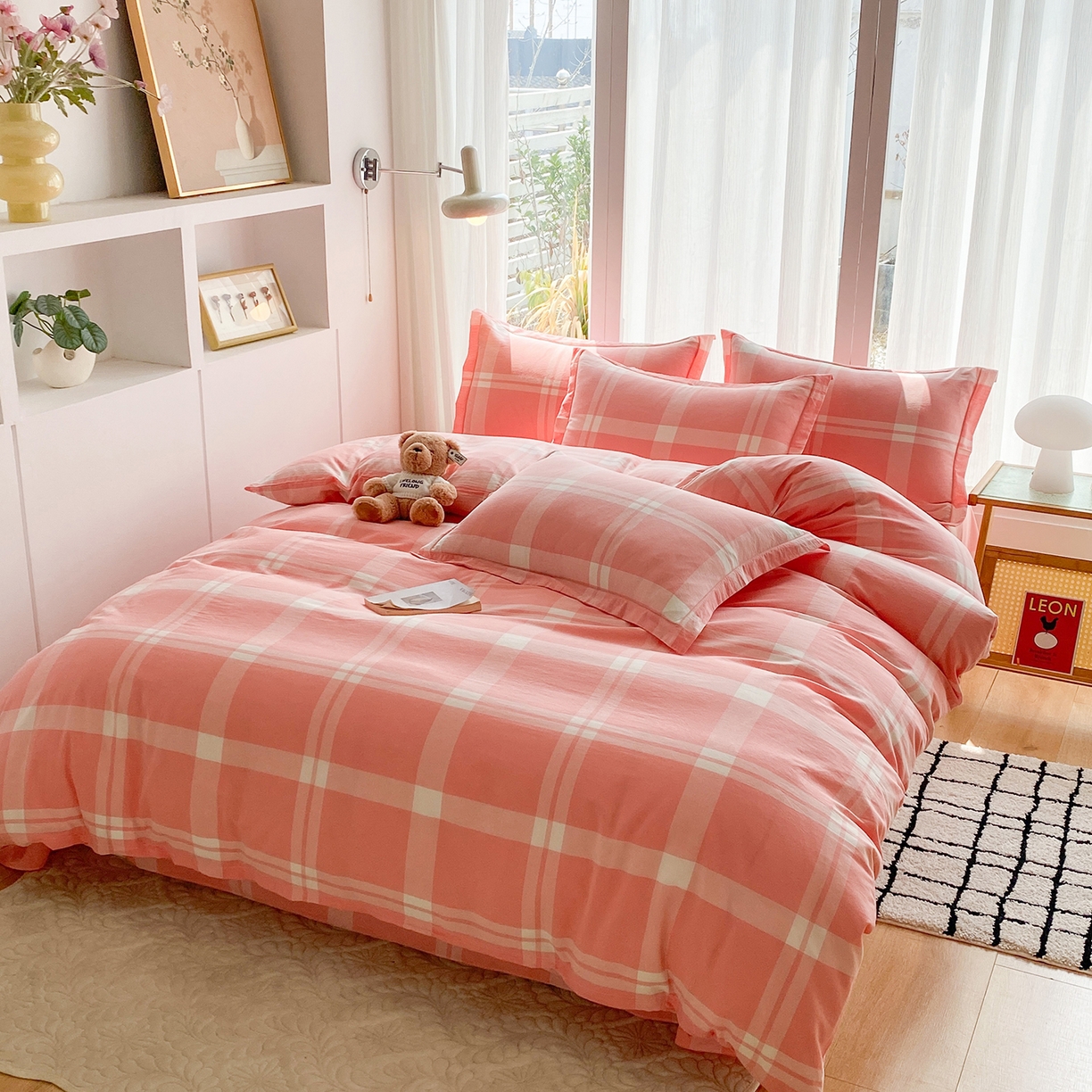 91家纺网 家纺一手货源 找家纺 钰锦珀家纺 2025新款简约全棉色织水洗棉四件套 多伦多粉