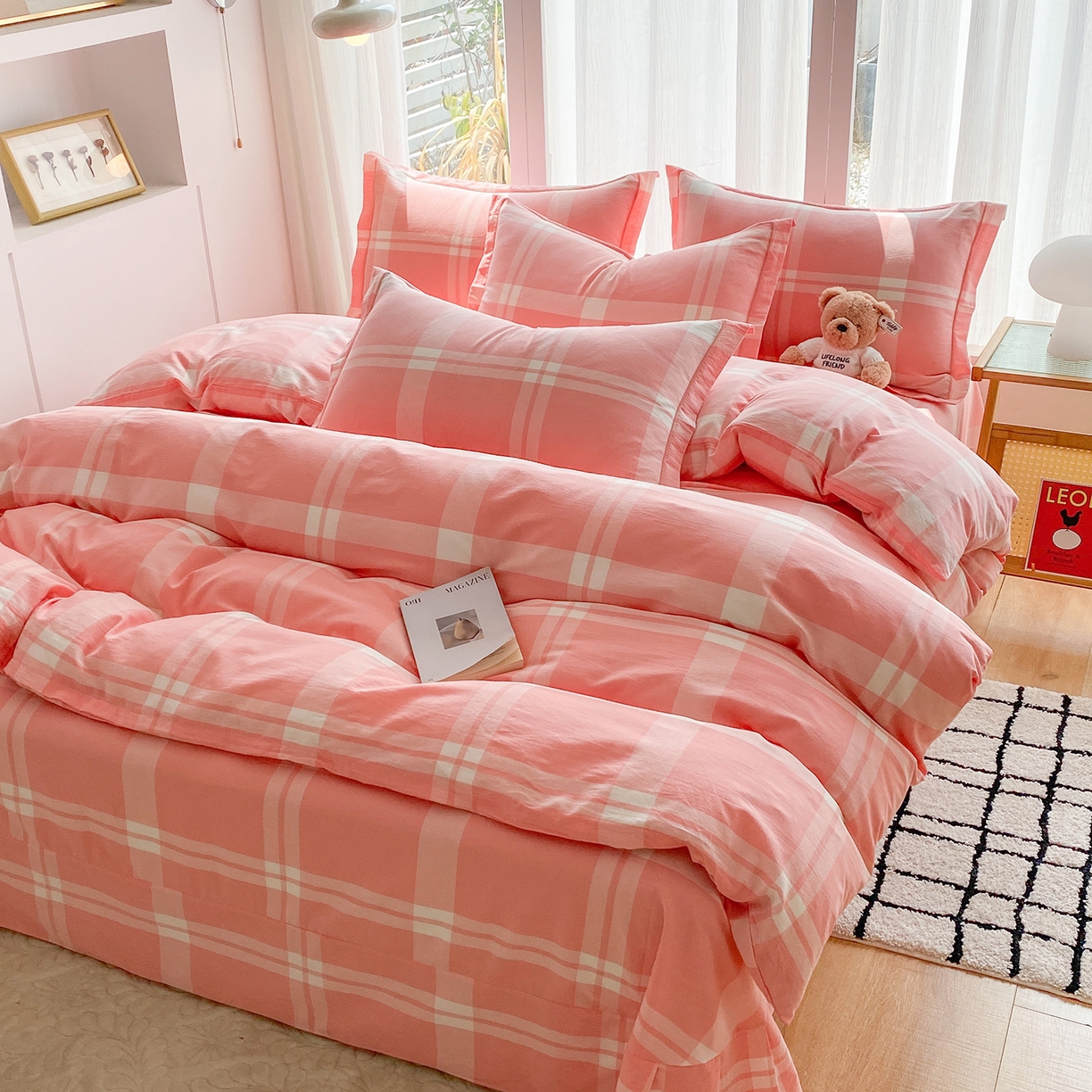 91家纺网 家纺一手货源 找家纺 钰锦珀家纺 2025新款简约全棉色织水洗棉四件套 多伦多粉