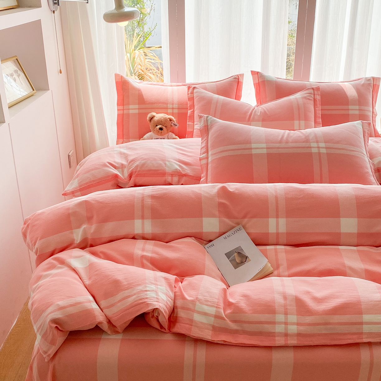 91家纺网 家纺一手货源 找家纺 钰锦珀家纺 2025新款简约全棉色织水洗棉四件套 多伦多粉