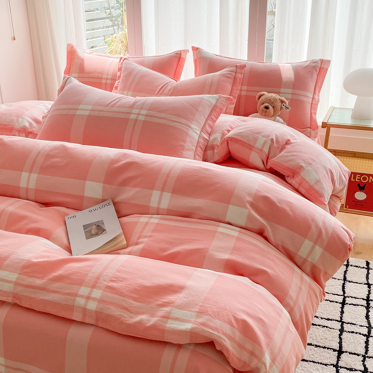 91家纺网 家纺一手货源 找家纺 钰锦珀家纺 2025新款简约全棉色织水洗棉四件套 多伦多粉