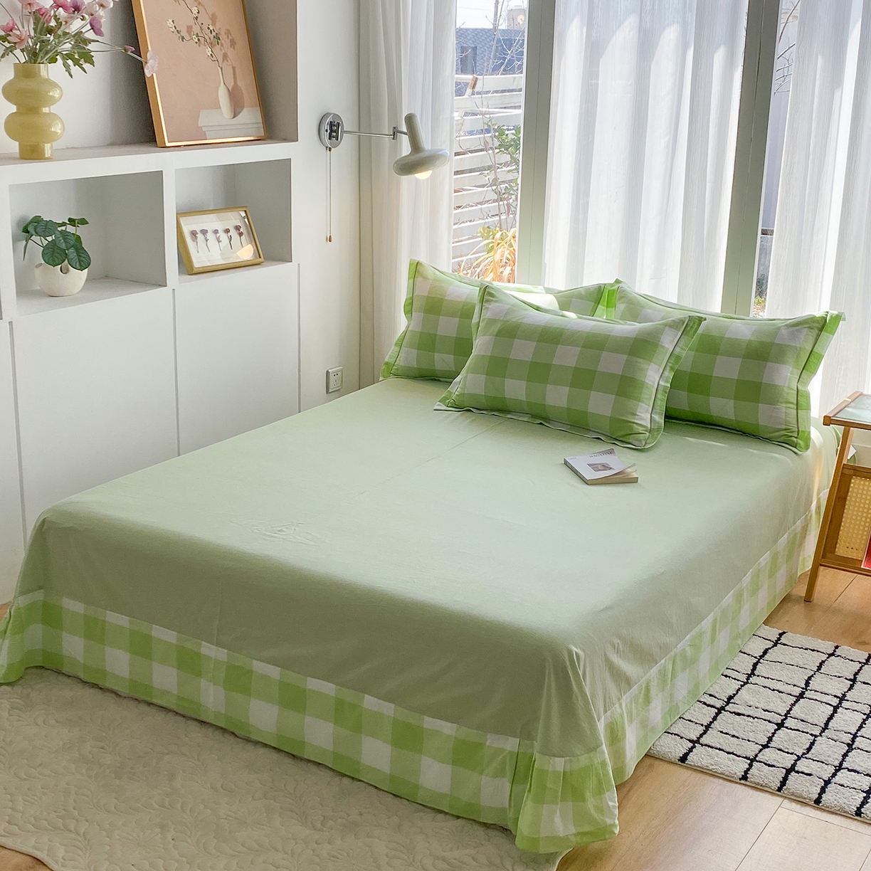 91家纺网 家纺一手货源 找家纺 钰锦珀家纺 2025新款简约全棉色织水洗棉四件套 多伦多绿