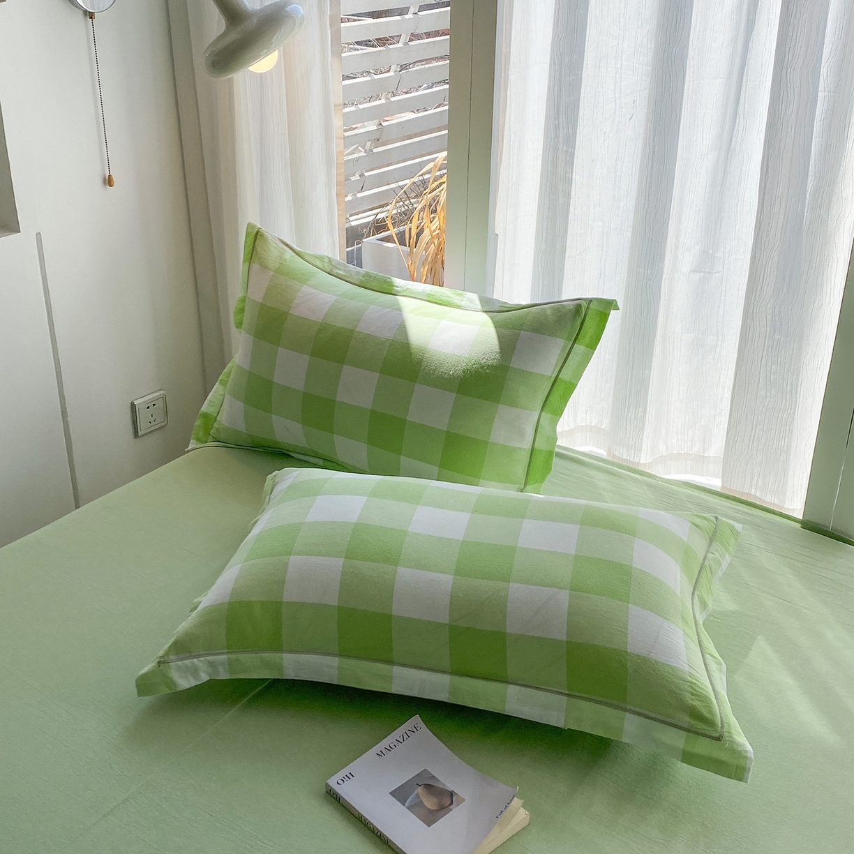 91家纺网 家纺一手货源 找家纺 钰锦珀家纺 2025新款简约全棉色织水洗棉四件套 多伦多绿