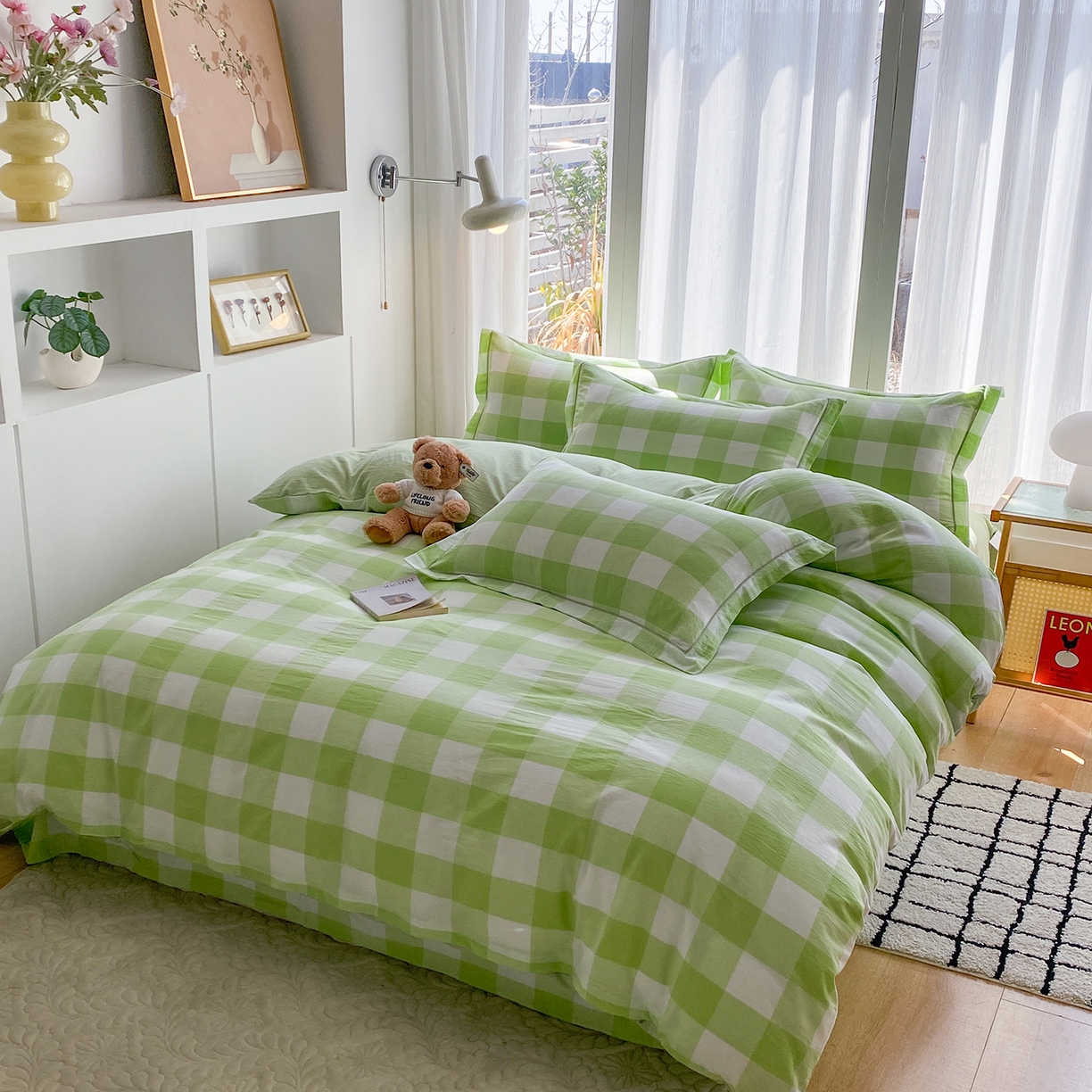 91家纺网 家纺一手货源 找家纺 钰锦珀家纺 2025新款简约全棉色织水洗棉四件套 多伦多绿