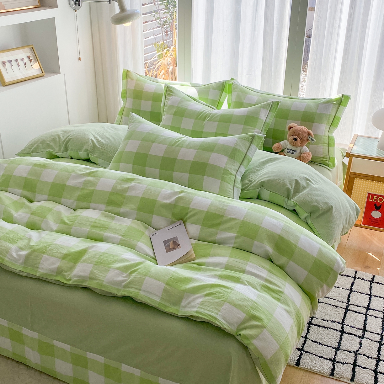 91家纺网 家纺一手货源 找家纺 钰锦珀家纺 2025新款简约全棉色织水洗棉四件套 多伦多绿