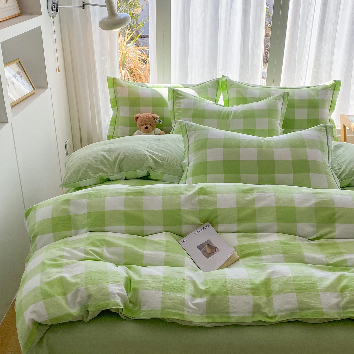 91家纺网 家纺一手货源 找家纺 钰锦珀家纺 2025新款简约全棉色织水洗棉四件套 多伦多绿