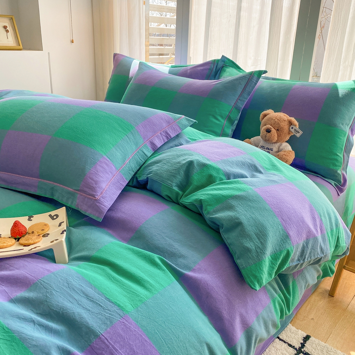 91家纺网 家纺一手货源 找家纺 钰锦珀家纺 2025新款简约全棉色织水洗棉四件套 绿野仙踪