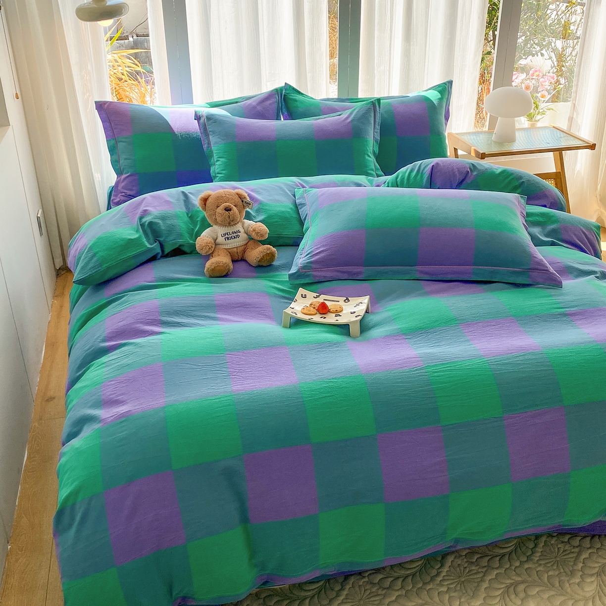 91家纺网 家纺一手货源 找家纺 钰锦珀家纺 2025新款简约全棉色织水洗棉四件套 绿野仙踪