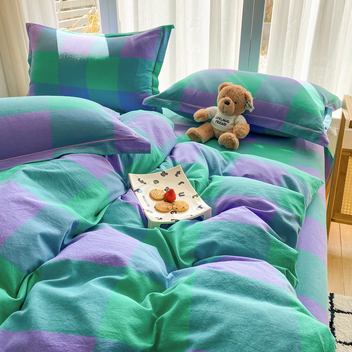 91家纺网 家纺一手货源 找家纺 钰锦珀家纺 2025新款简约全棉色织水洗棉四件套 绿野仙踪