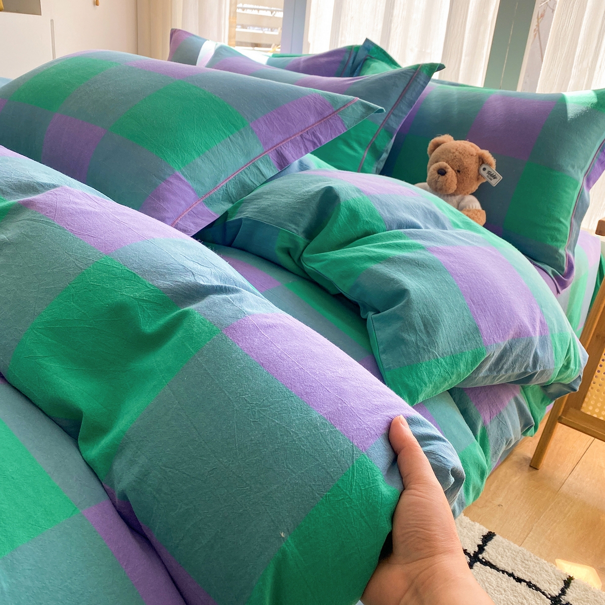 91家纺网 家纺一手货源 找家纺 钰锦珀家纺 2025新款简约全棉色织水洗棉四件套 绿野仙踪