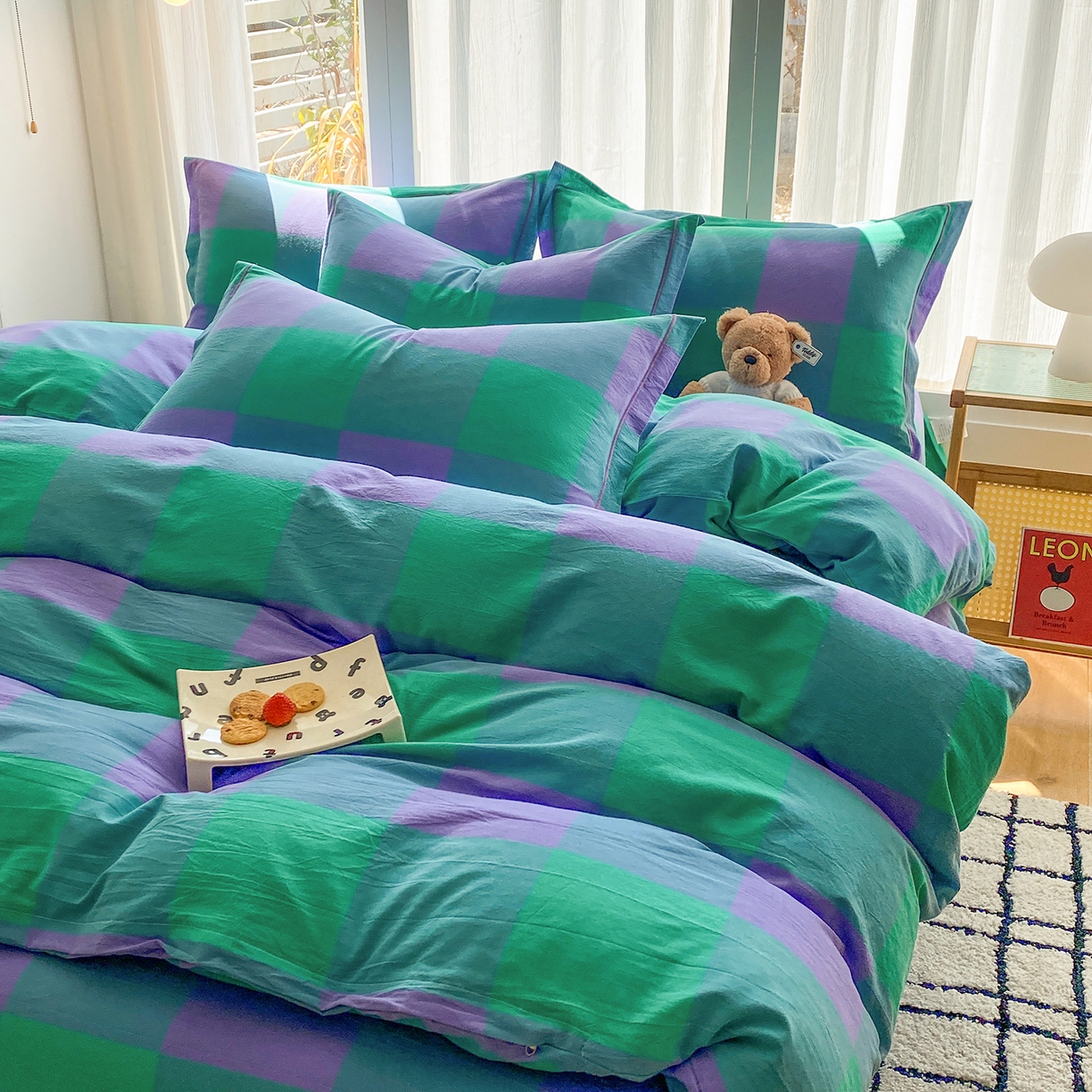 91家纺网 家纺一手货源 找家纺 钰锦珀家纺 2025新款简约全棉色织水洗棉四件套 绿野仙踪