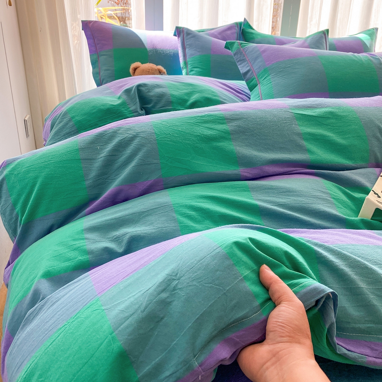 91家纺网 家纺一手货源 找家纺 钰锦珀家纺 2025新款简约全棉色织水洗棉四件套 绿野仙踪