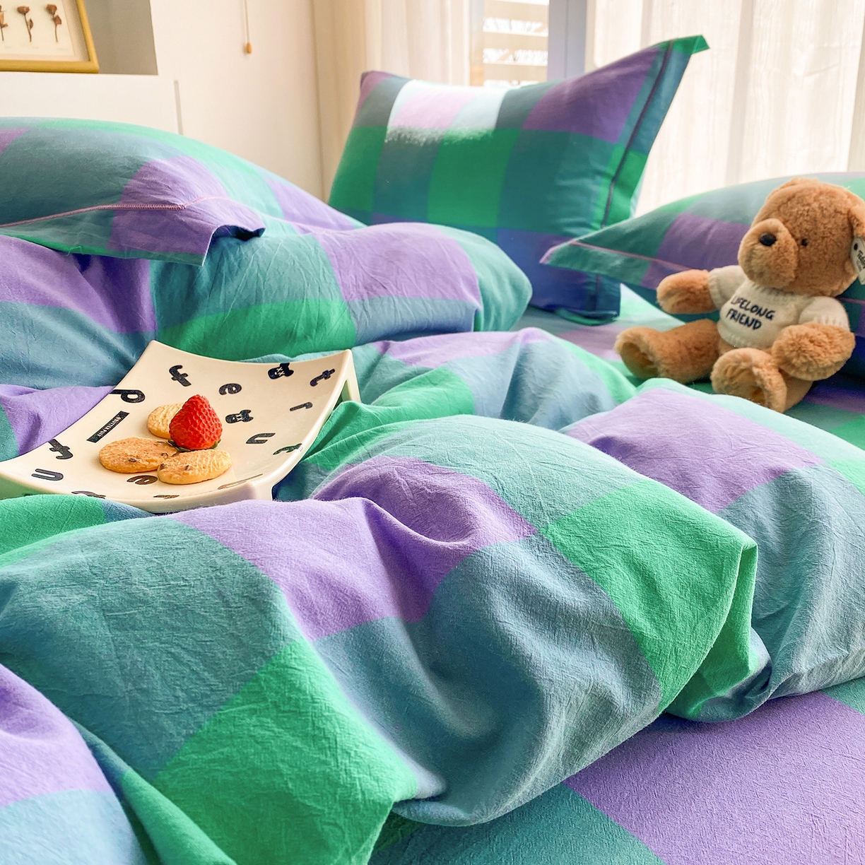 91家纺网 家纺一手货源 找家纺 钰锦珀家纺 2025新款简约全棉色织水洗棉四件套 绿野仙踪