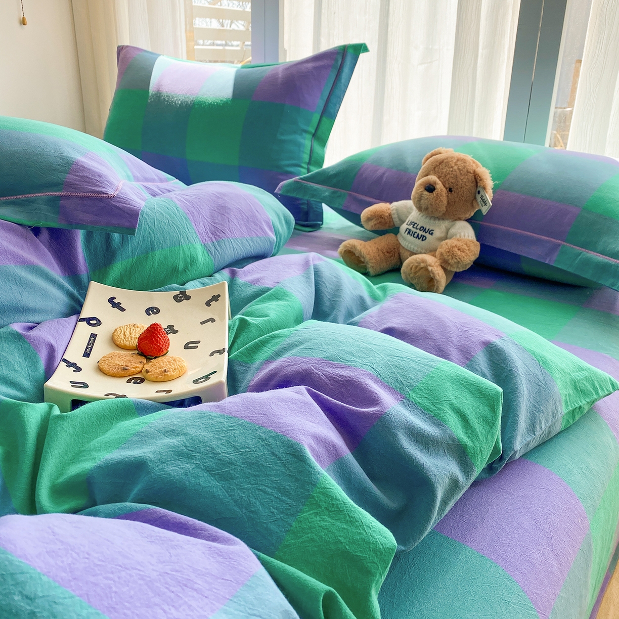 91家纺网 家纺一手货源 找家纺 钰锦珀家纺 2025新款简约全棉色织水洗棉四件套 绿野仙踪