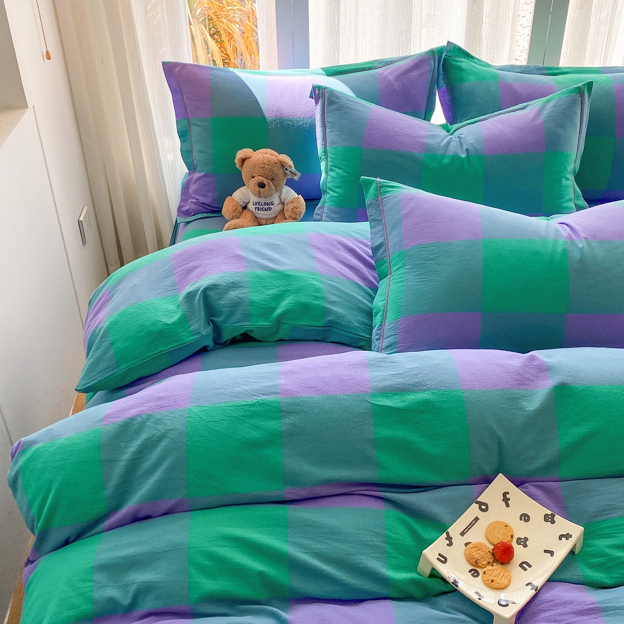 91家纺网 家纺一手货源 找家纺 钰锦珀家纺 2025新款简约全棉色织水洗棉四件套 绿野仙踪