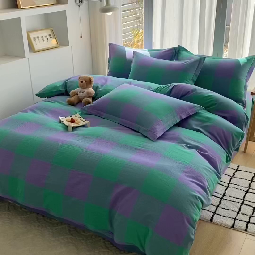 91家纺网 家纺一手货源 找家纺 钰锦珀家纺 2025新款简约全棉色织水洗棉四件套 绿野仙踪