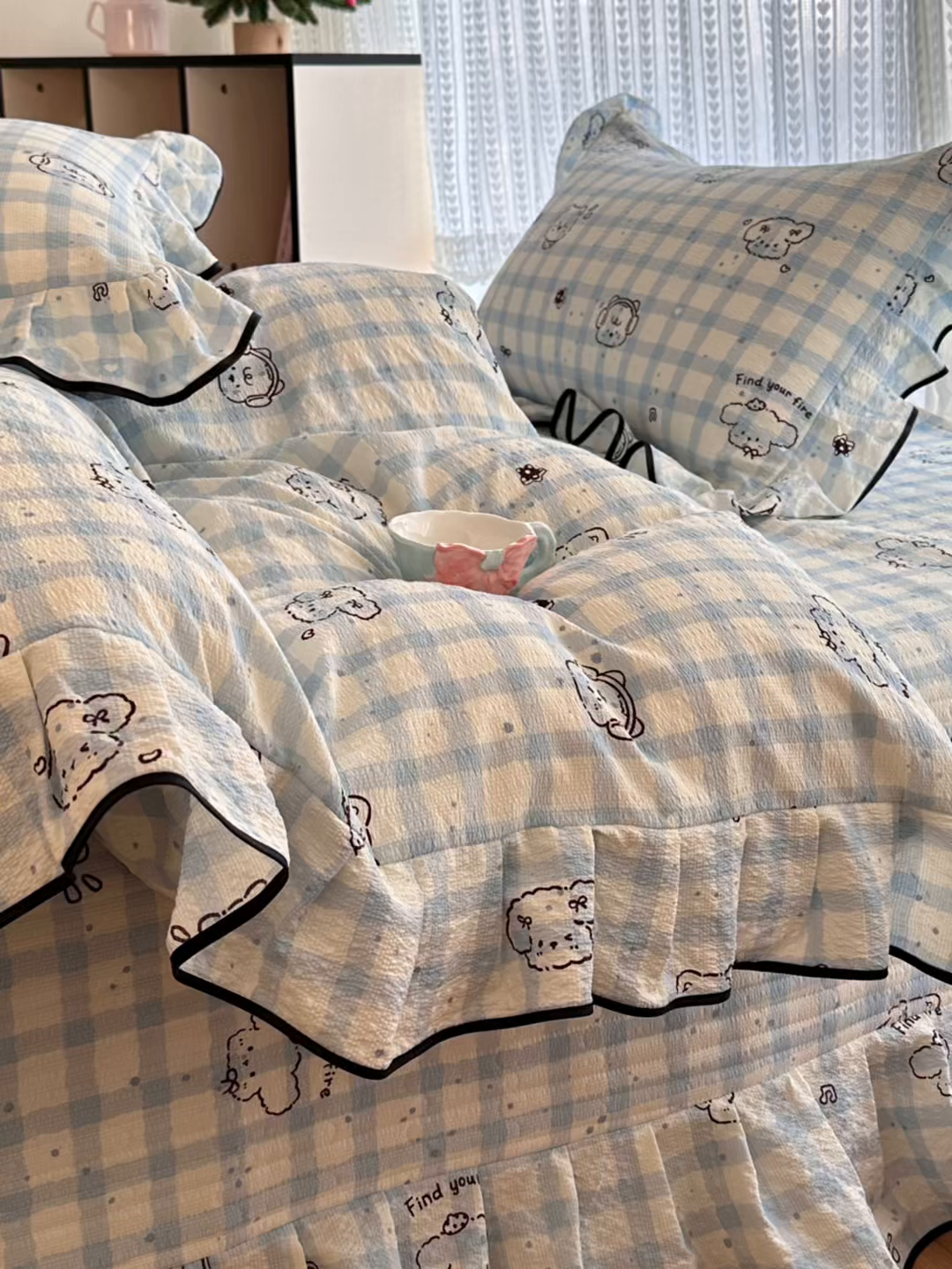 91家纺网 家纺一手货源 找家纺 （总）牵依 2026春夏新款A类云感花边款双层纱床盖四件套