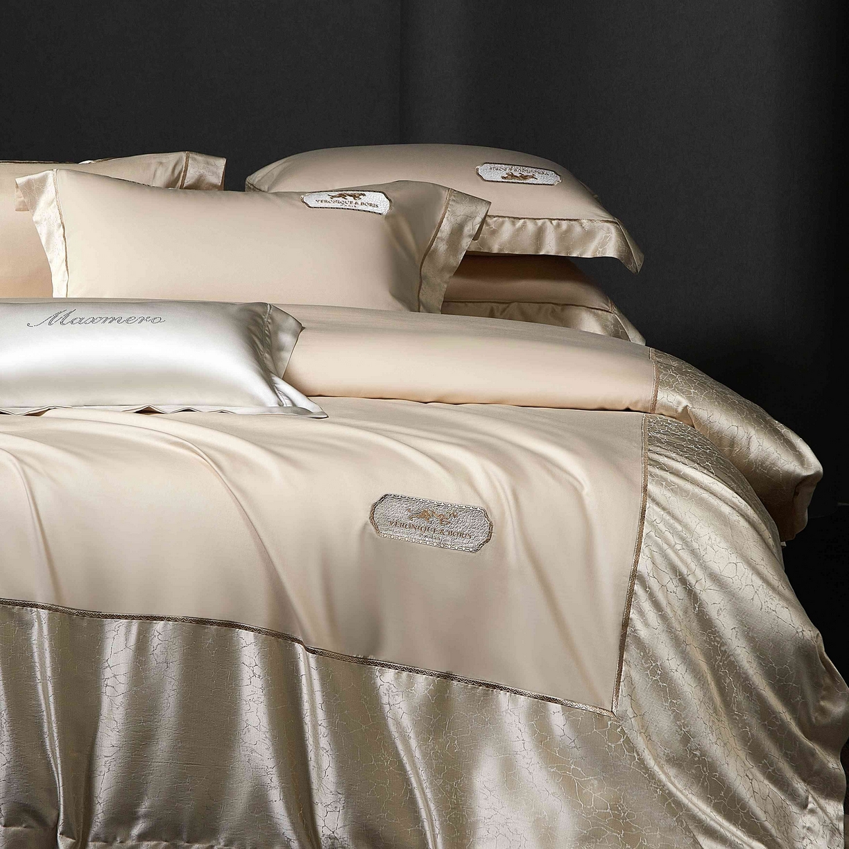 馨蕊家居 2026春夏新品100S高精密刺绣四件套-简序系列 高精密简序-奶咖