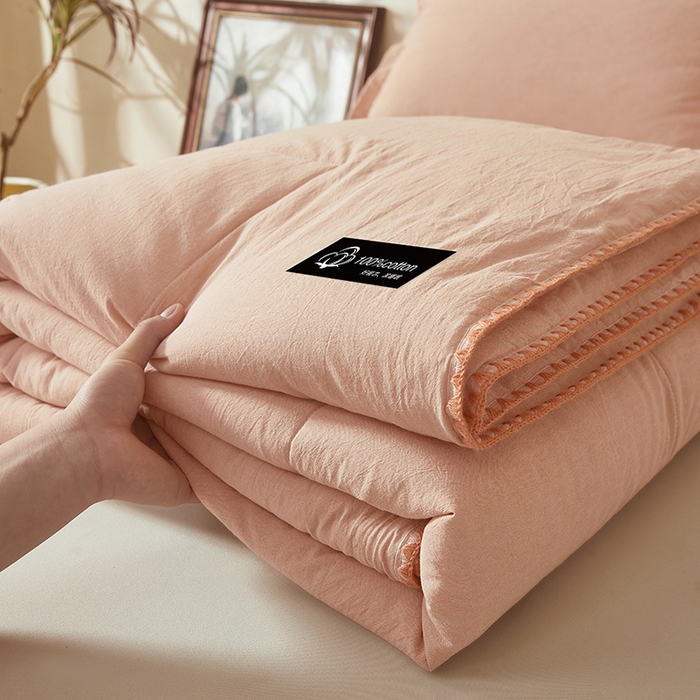 91家纺网 家纺一手货源 找家纺 阳光被业 2026新款100%棉花双层纱夏被新疆棉花空调被可机洗夏凉被绣边踩棉工艺 纯色--粉玉