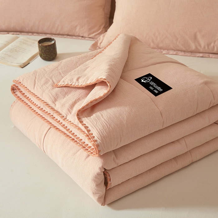 91家纺网 家纺一手货源 找家纺 阳光被业 2026新款100%棉花双层纱夏被新疆棉花空调被可机洗夏凉被绣边踩棉工艺 纯色--粉玉