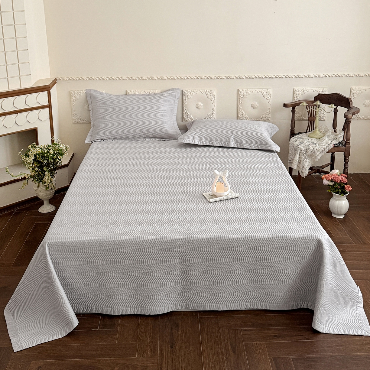 91家纺网 家纺一手货源 找家纺 摩时 2026春夏新品莱赛尔凉席空调软席凉席席子三件套 星辰灰