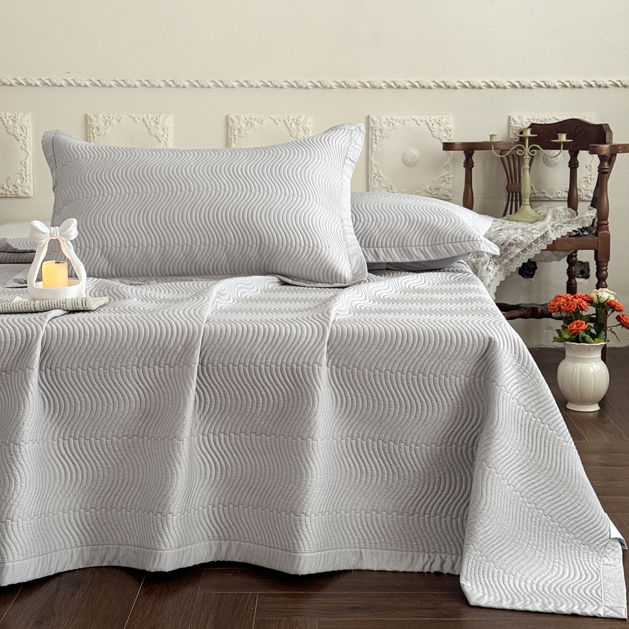 91家纺网 家纺一手货源 找家纺 摩时 2026春夏新品莱赛尔凉席空调软席凉席席子三件套 星辰灰