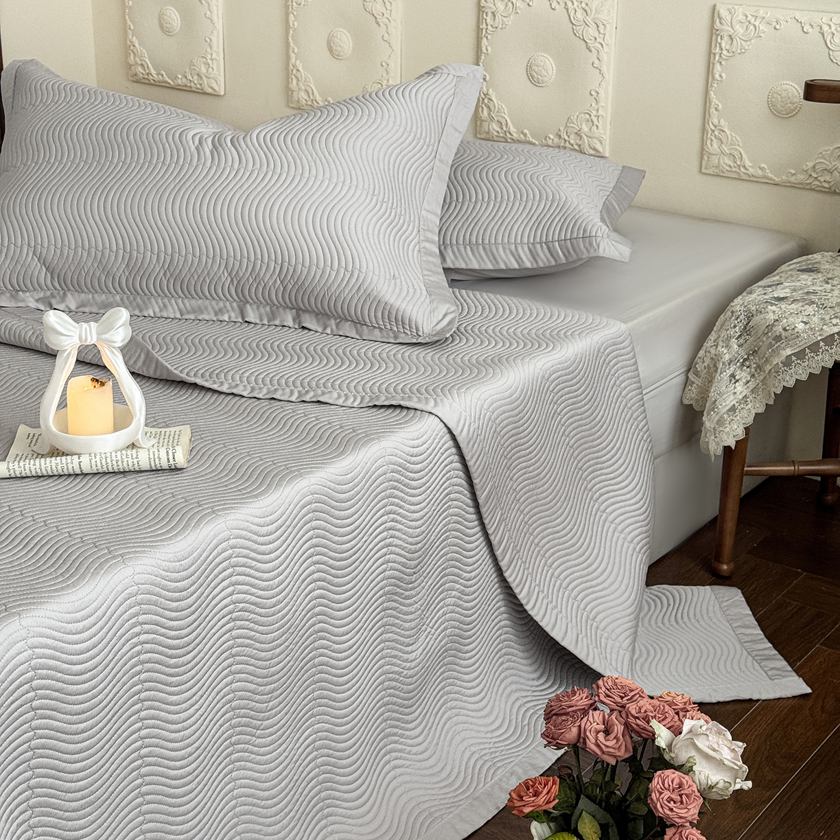 91家纺网 家纺一手货源 找家纺 摩时 2026春夏新品莱赛尔凉席空调软席凉席席子三件套 星辰灰